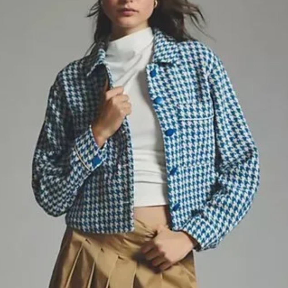 Anthropologie Dolan Blue Houndstooth Printed Jacket